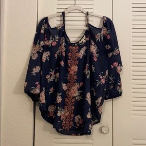 Floral tunic cutout shoulder blouse